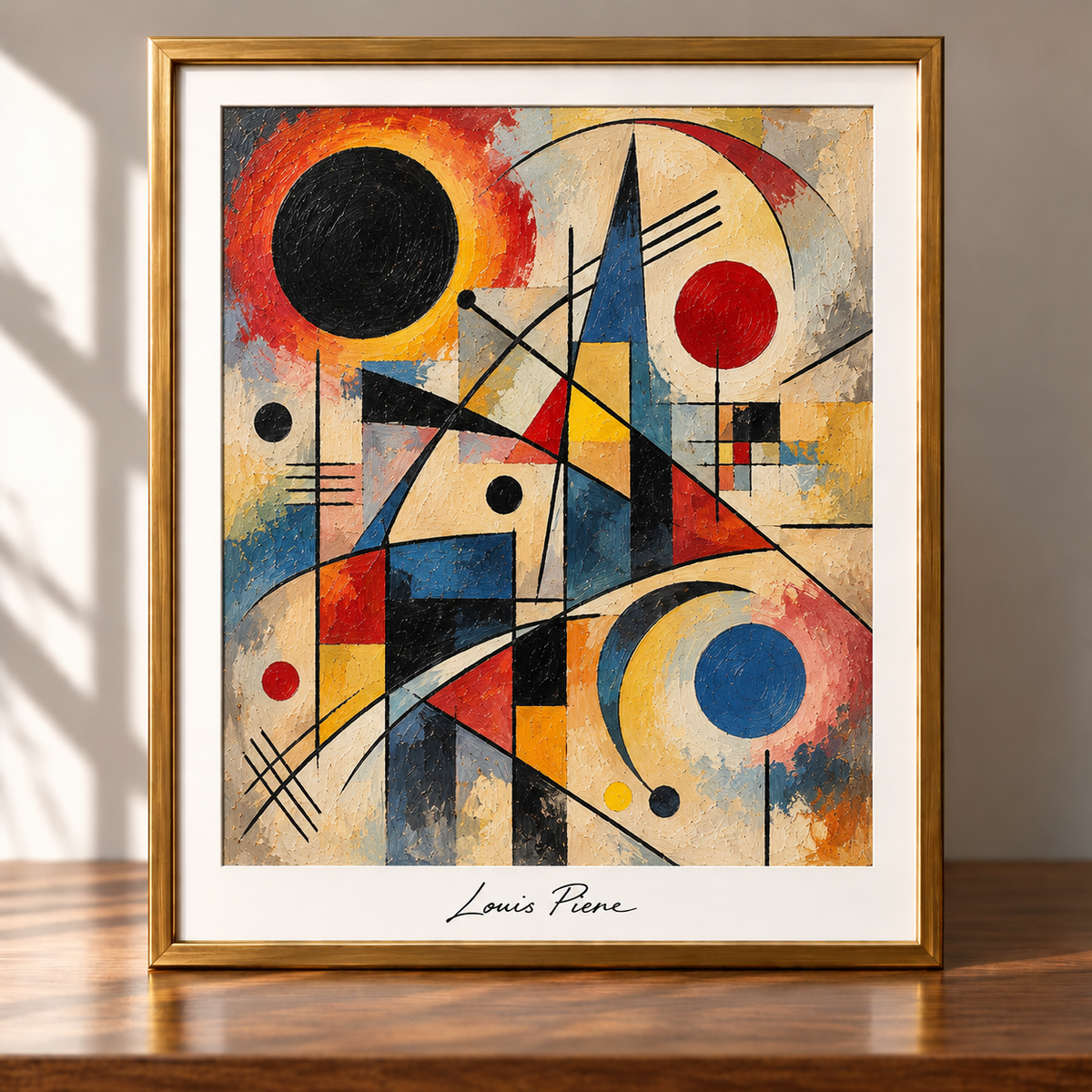 Framed Abstract Composition on Gold Canvas