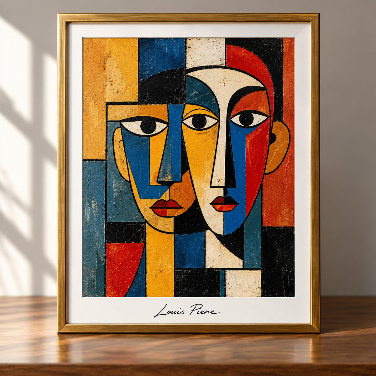 Framed Cubist Portrait in Gold