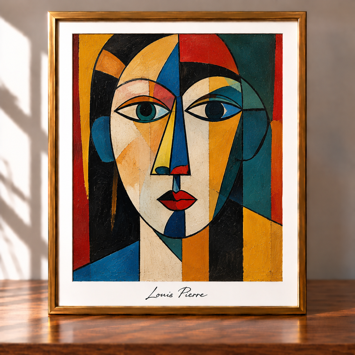 Framed Cubist Portrait in Warm Light