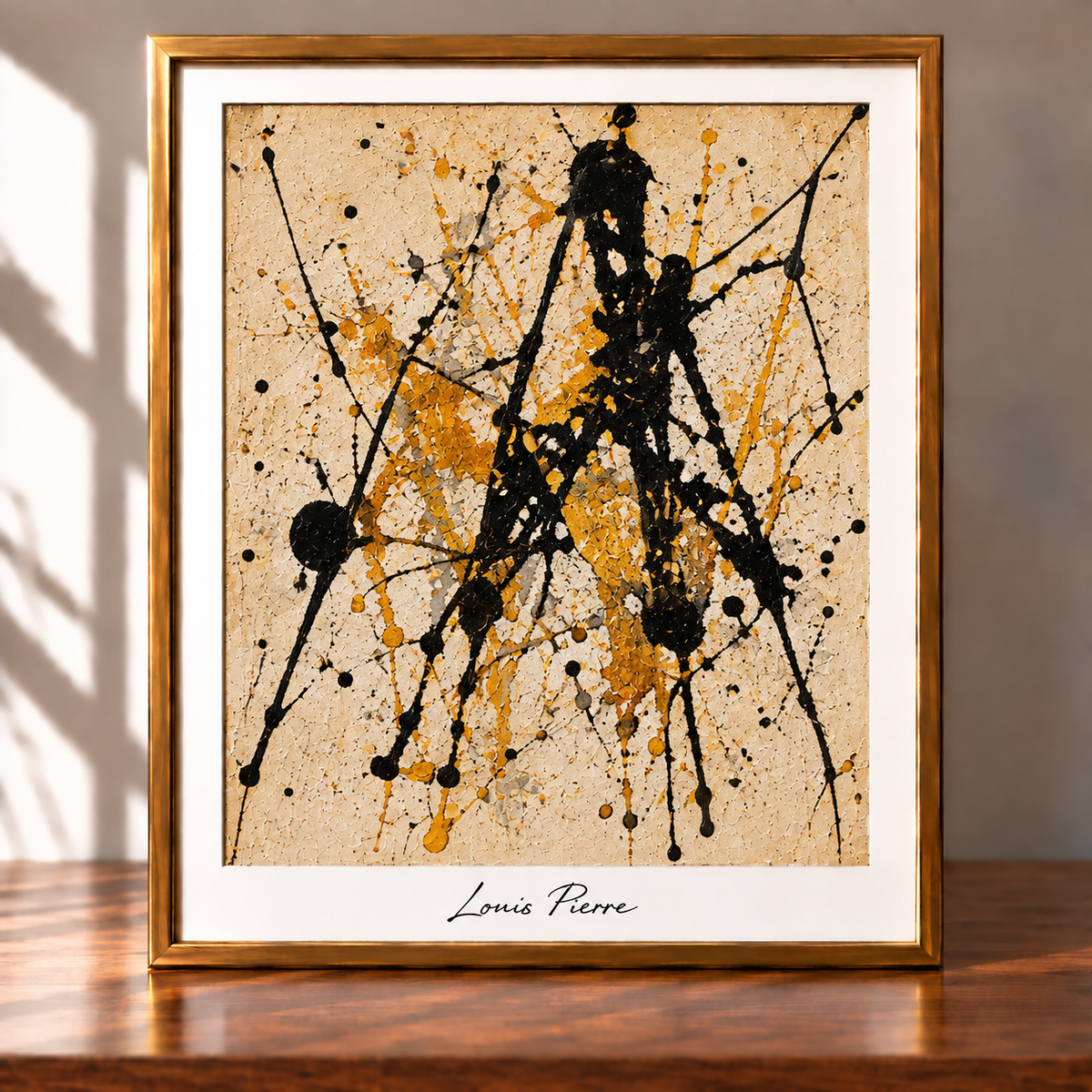 Framed Golden Drip Abstract Painting
