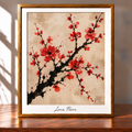 Framed Red Blossom Ink Painting