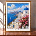 Framed Santorini Coastal Painting