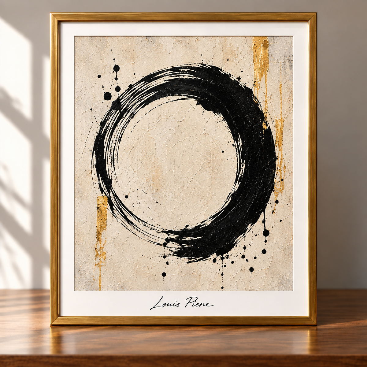 Framed Zen Enso with Gold Accents